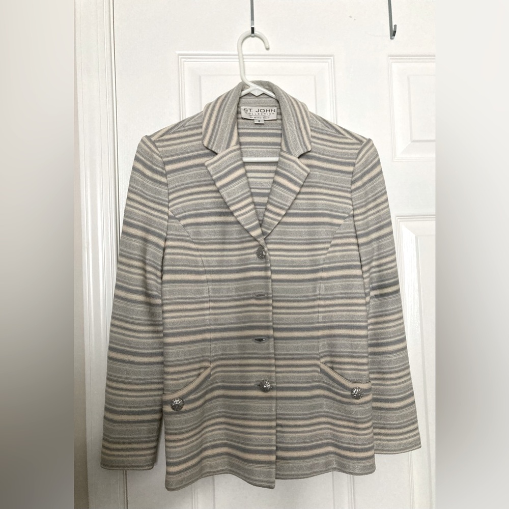 Blue and cream stripped St John suit Size 2 with light damage pictured.